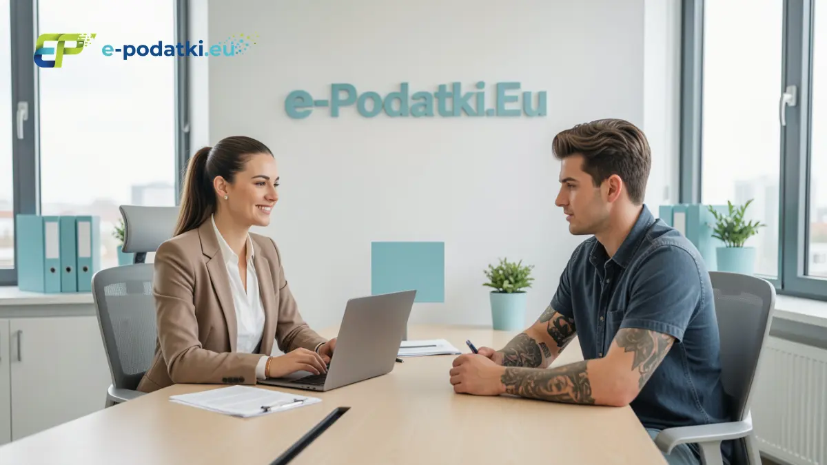 Konsultantka e-Podatki.Eu rozmawia z klientem na temat zwrotu podatku z Niemiec